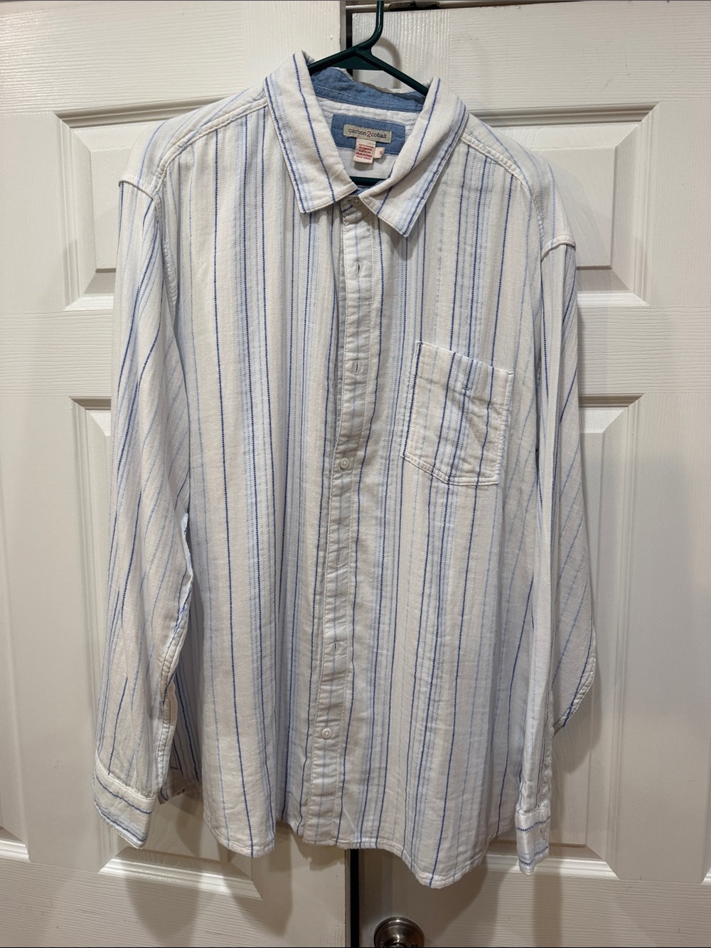Carbon2Cobalt Men’s Double White Shirt with Light Blue Stripes Button-Down.